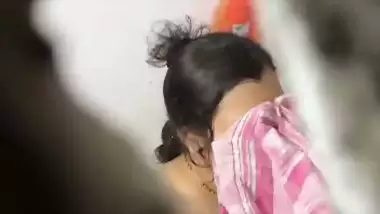 Devar hides near bathroom to see bhabhi nude bath