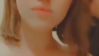 Brown hair girl cute boobs showing selfie MMS